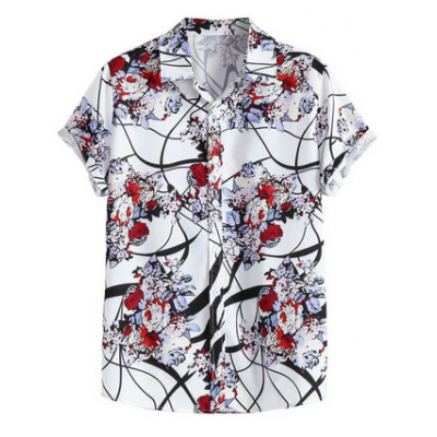 Men's Summer Fashion Casual Lapel Pattern Print Short Sleeve Shirt Top Blouse